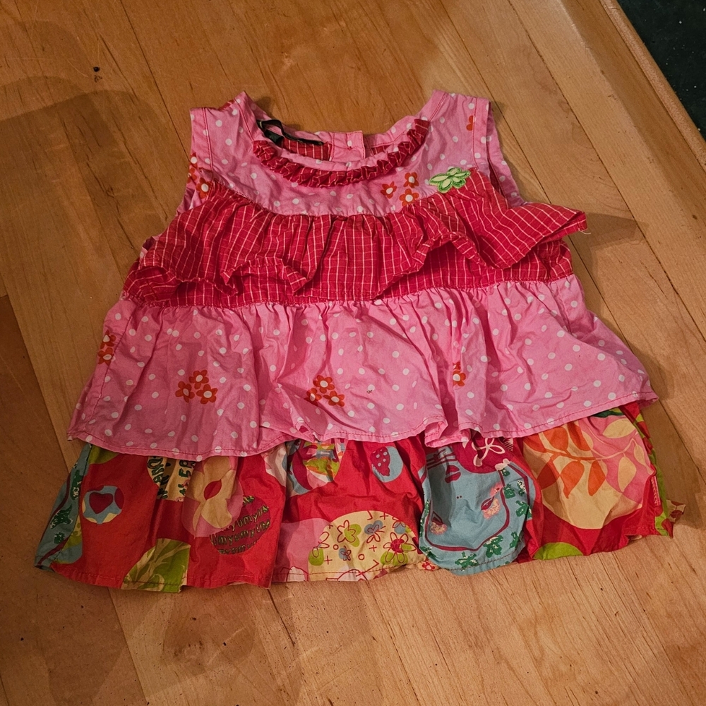 Oilily Pink and Red Ruffle Sleeveless Blouse